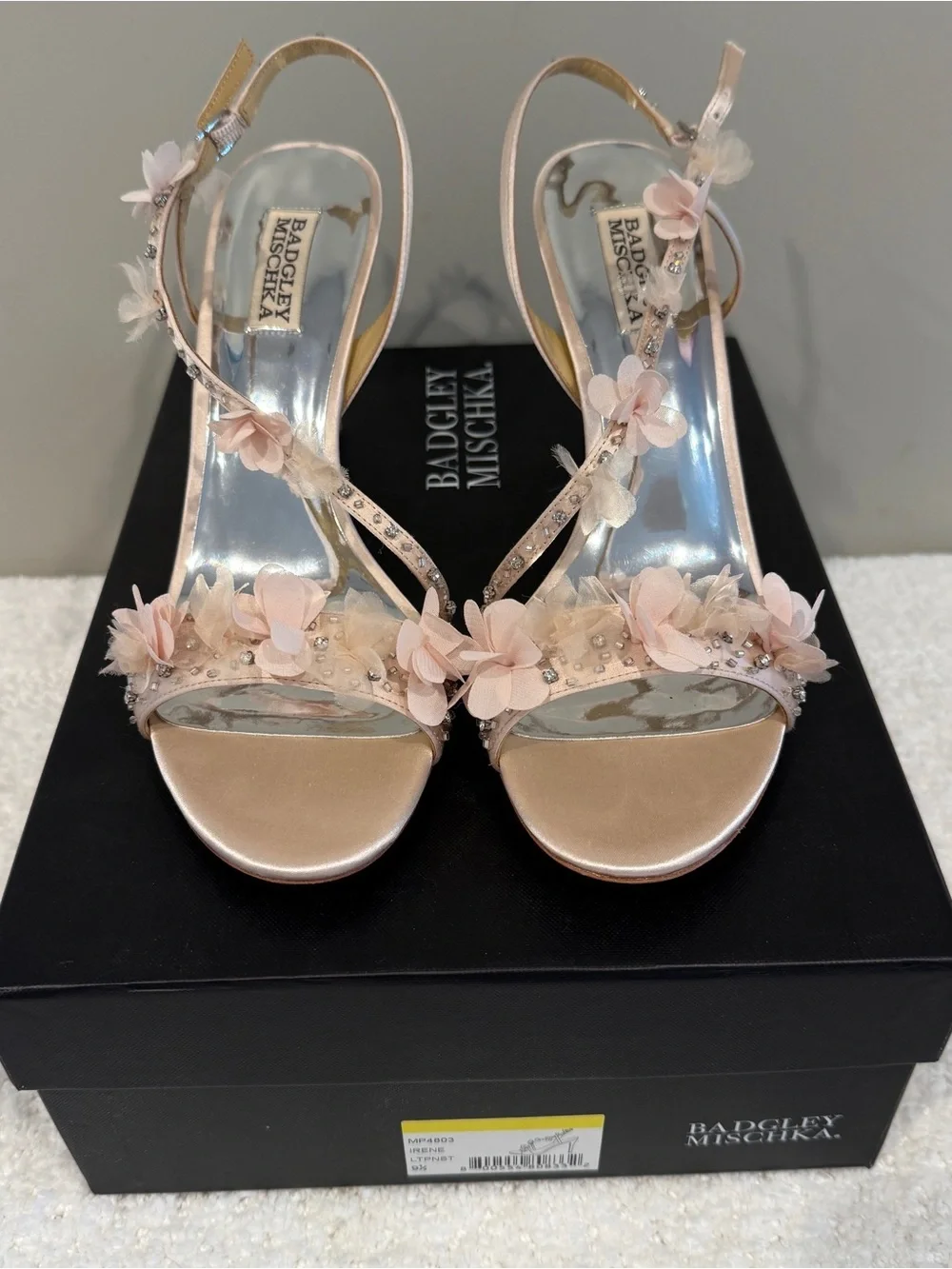 Badgley Mischka Irene Floral Embellished Satin Heels